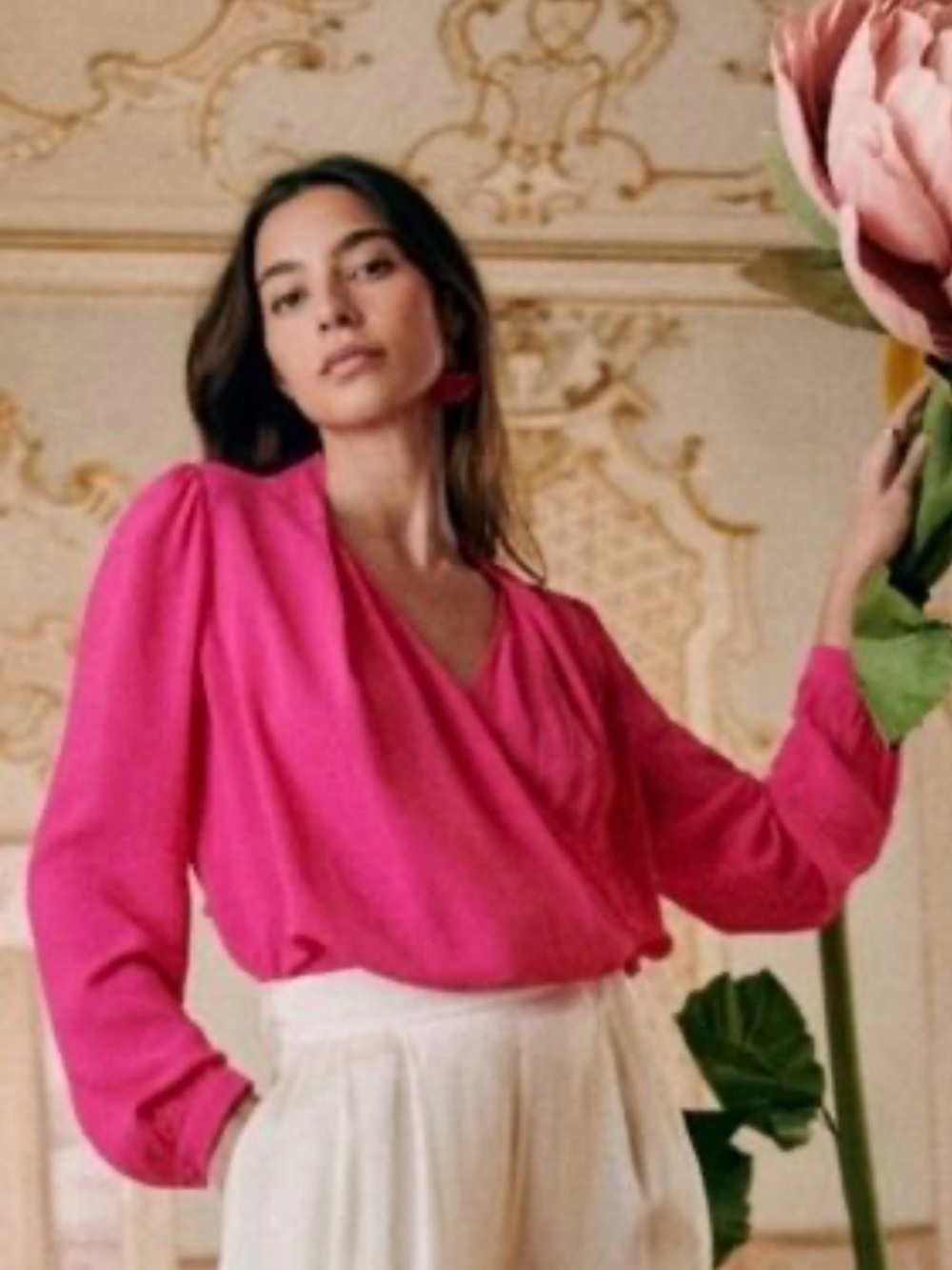 Sezane Abelia long sleeve blouse size 6 pink
